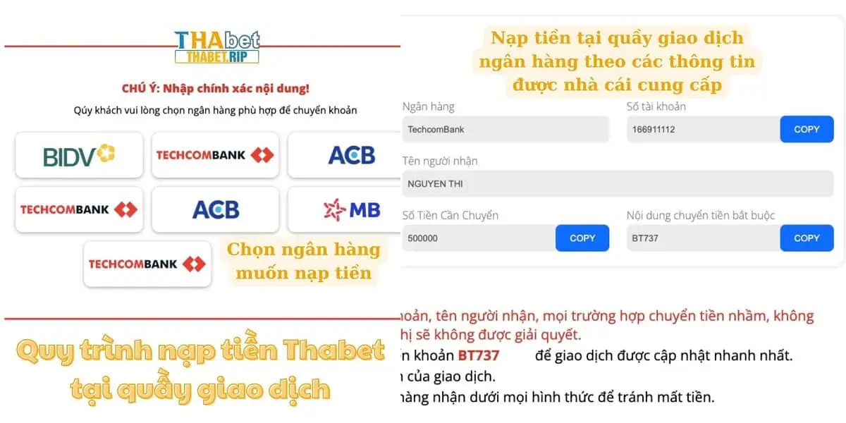 Nạp tiền Thabet tại quầy giao dịch