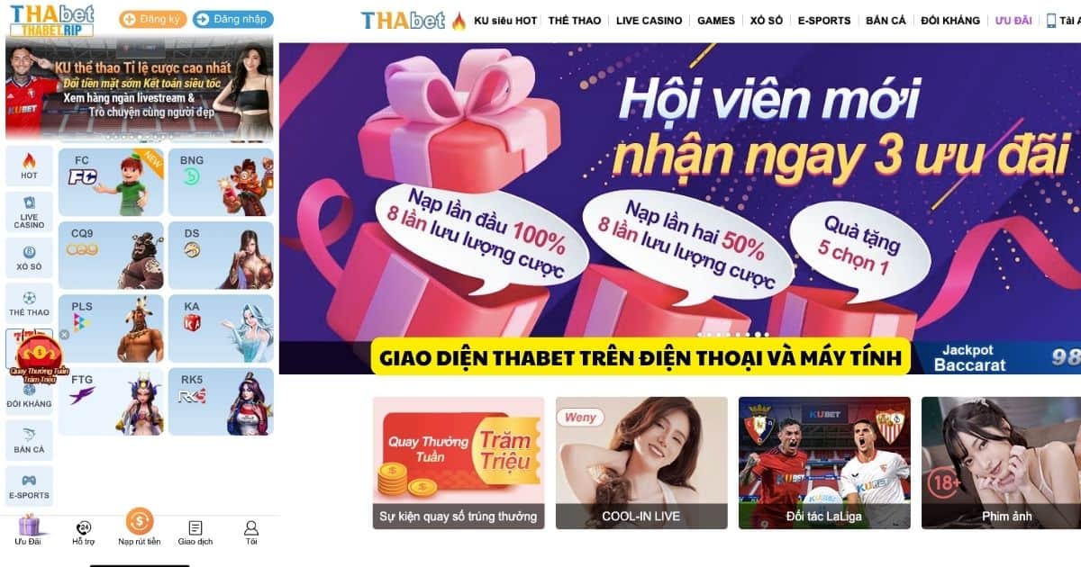 Giao diện nhà cái Thabet trên máy tính và điện thoại