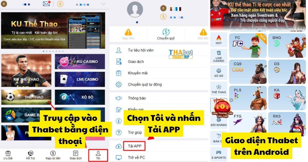 Thao tác tải app Thabet cho điện thoại Android